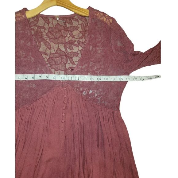 Free People With Love From India Lace Mini Boho Bell Sleeve Dress M Dusty Rose - Picture 10 of 11